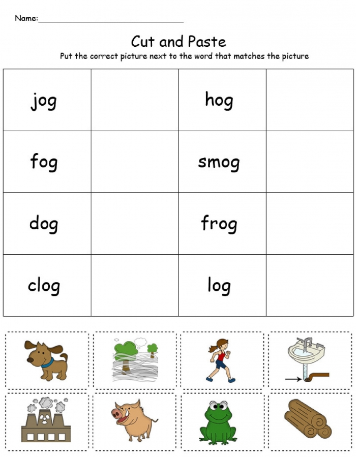 OG Word Family Match Picture with Word in Color CVC Worksheets-1