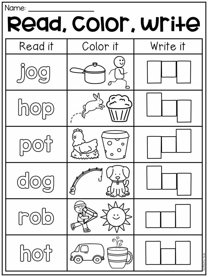 Read Write Color CVC Worksheets