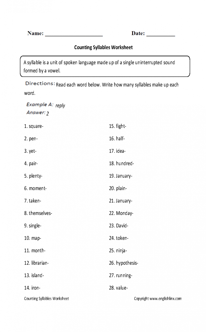 Syllable Worksheets - Worksheets Day With Syllables Worksheet For Kindergarten