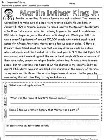 Free Martin Luther King Jr Close Reading