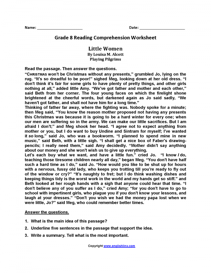 8th Grade Reading Comprehension and Writing Skills 