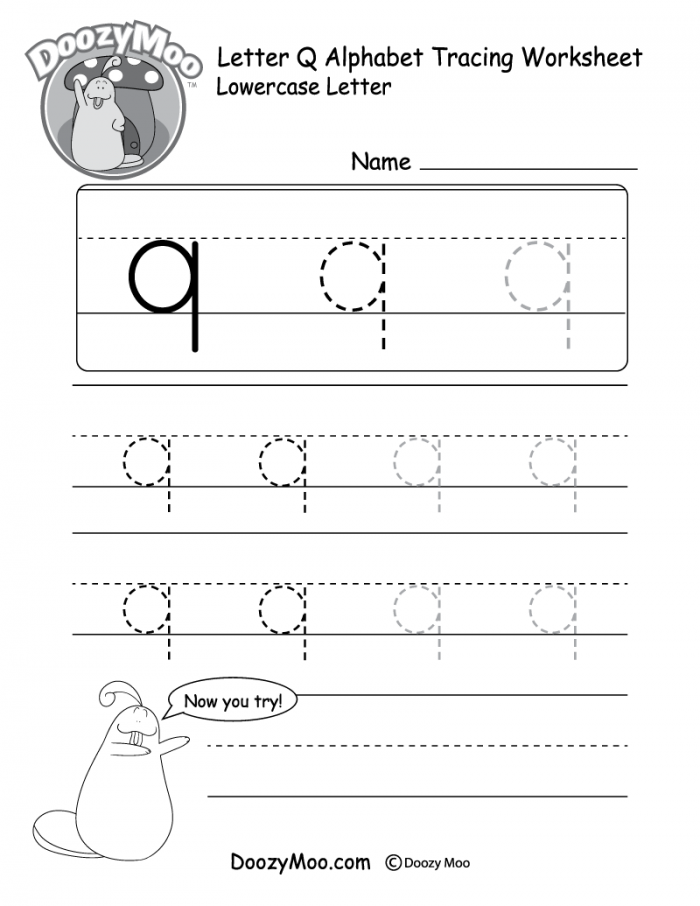 Lowercase Letter Q Tracing Worksheet