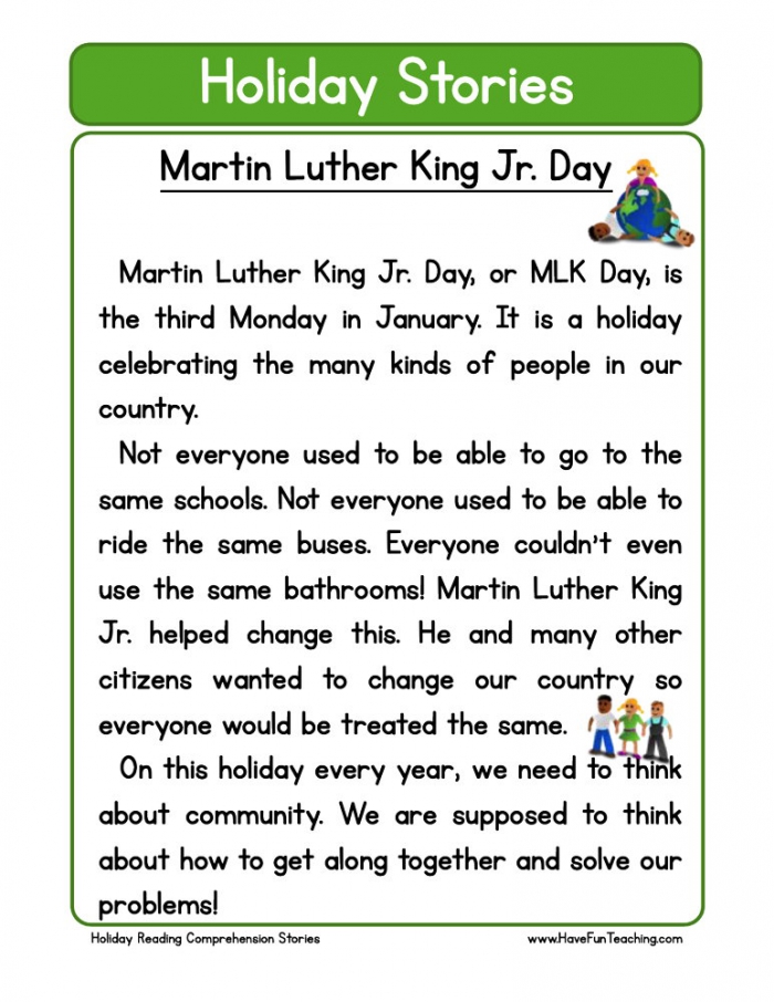 Martin Luther King Jr Day Reading Comprehension Worksheet Have