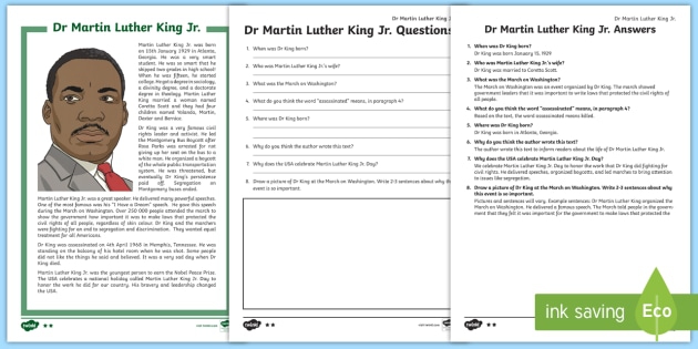 Martin Luther King Jr Differentiated Reading Comprehension Activity