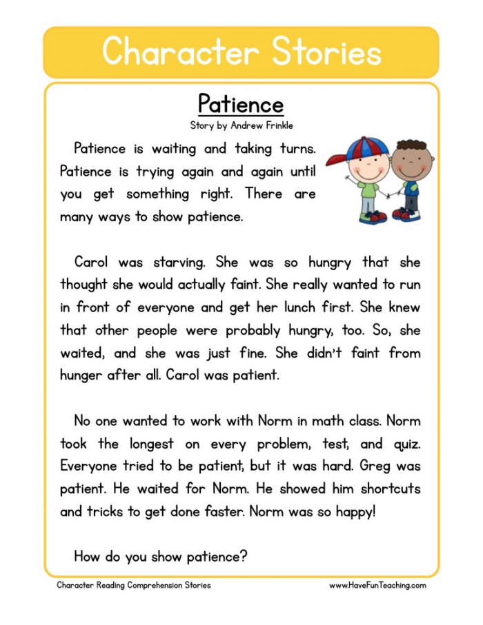 Patience Character Reading Comprehension Worksheet Have Fun Teaching