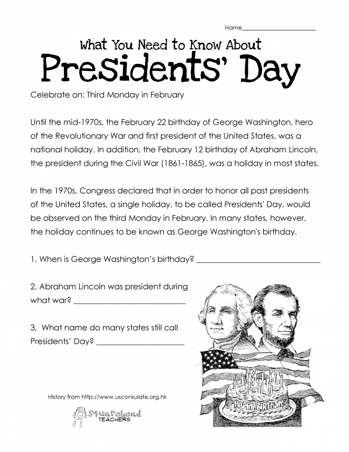 Presidents Day Free Worksheet Updated