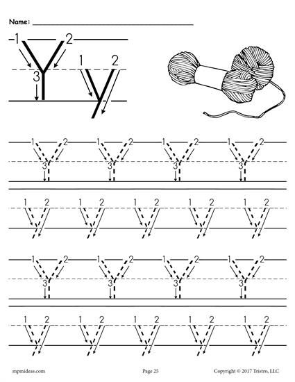 Printable Letter Y Tracing Worksheet With Number And Arrow Guides