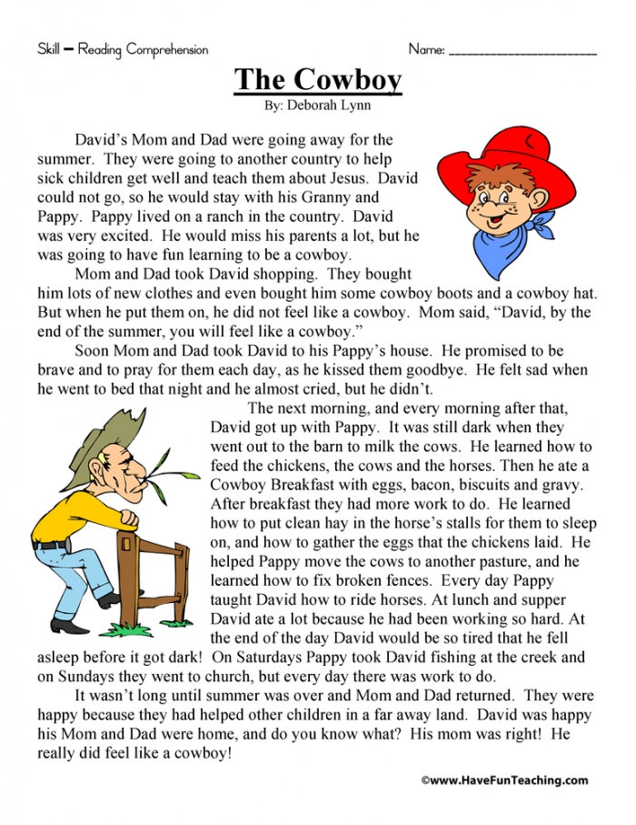 The Cowboy Reading Comprehension Worksheet Have Fun Teaching
