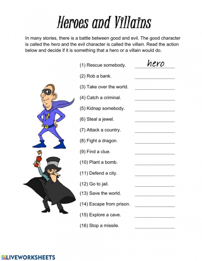 Villain Or Hero Worksheet