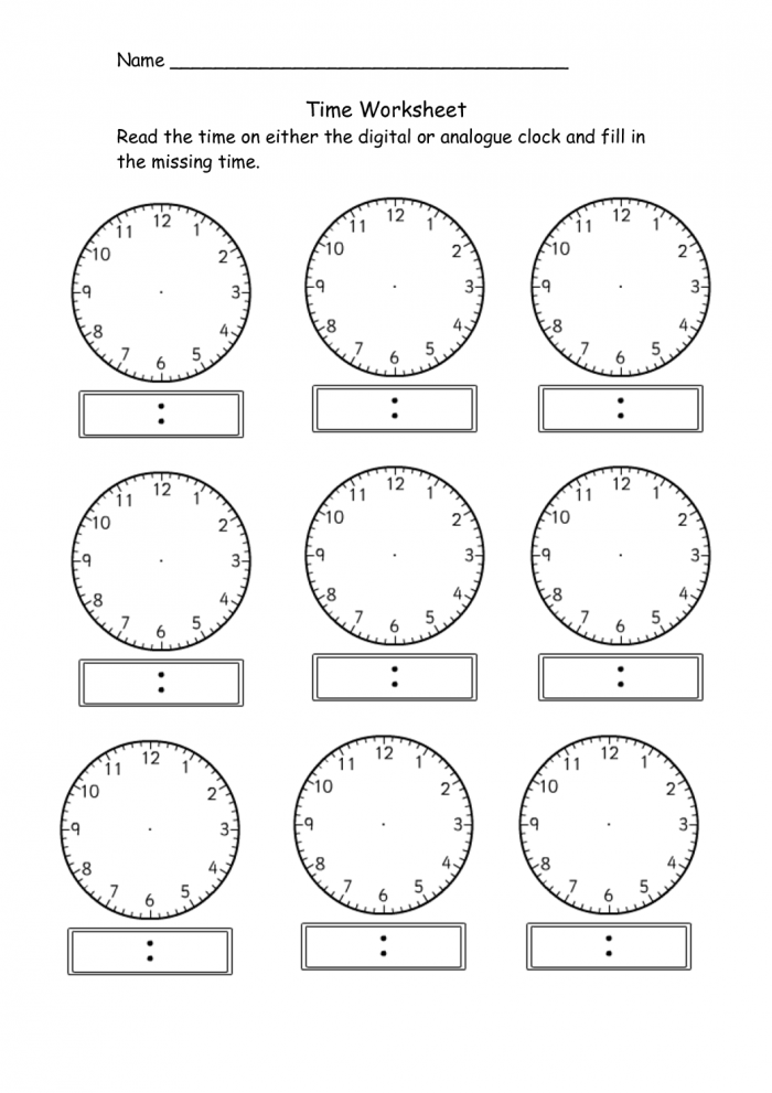 Blank Clock Worksheet To Print