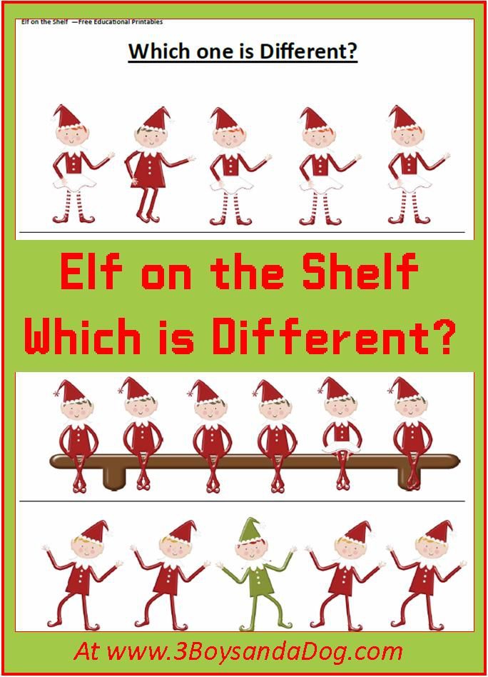 Christmas Printable Worksheets Which Elf Is Different