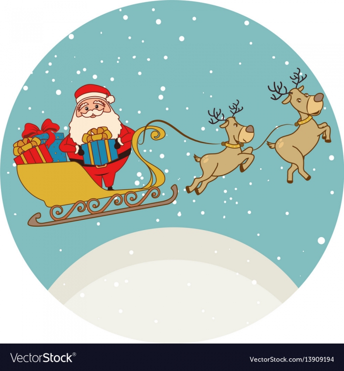 Color Circular Shape With Santa Claus In Sleigh Vector Image