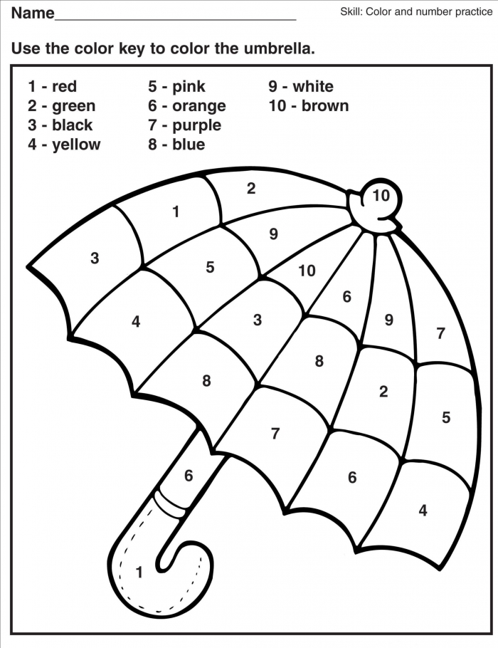 Math Worksheet Excelent Colour By Numbers Worksheets Umbrella