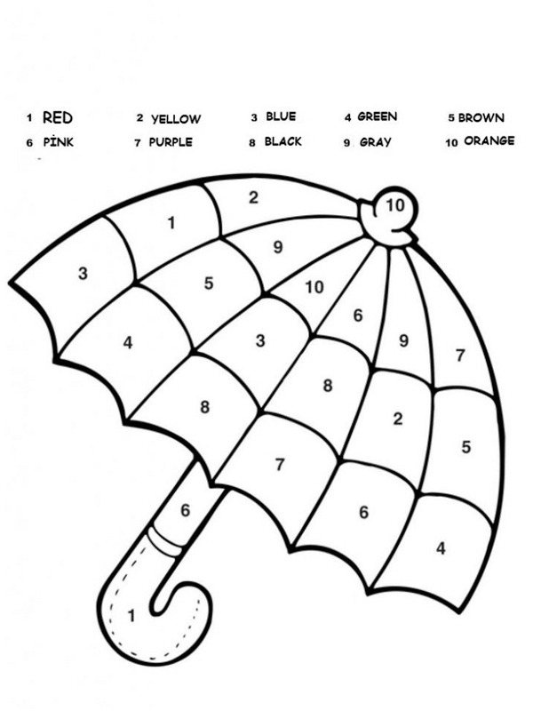 Umbrella Color By Number Coloring Page