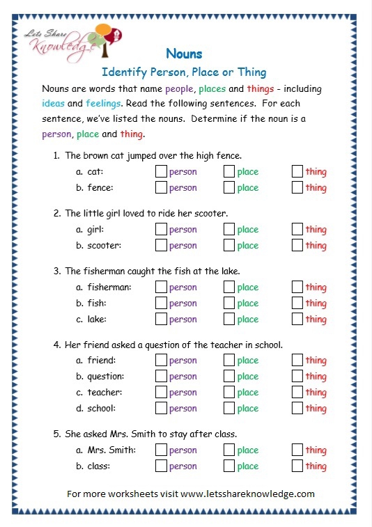 Grade Grammar Topic Nouns Worksheets Lets Share Knowledge