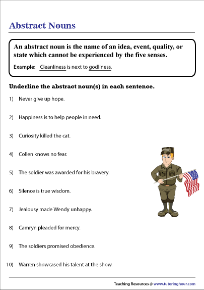 Identifying Abstract Nouns Worksheet