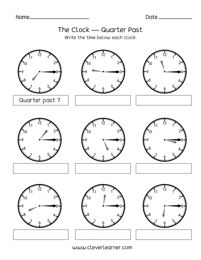 Telling Time Quarter Past The Hour Worksheets For Nd Graders